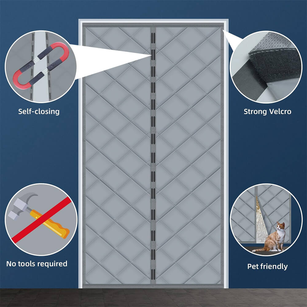 Magnetic Thermal Insulated Door Curtain Grey