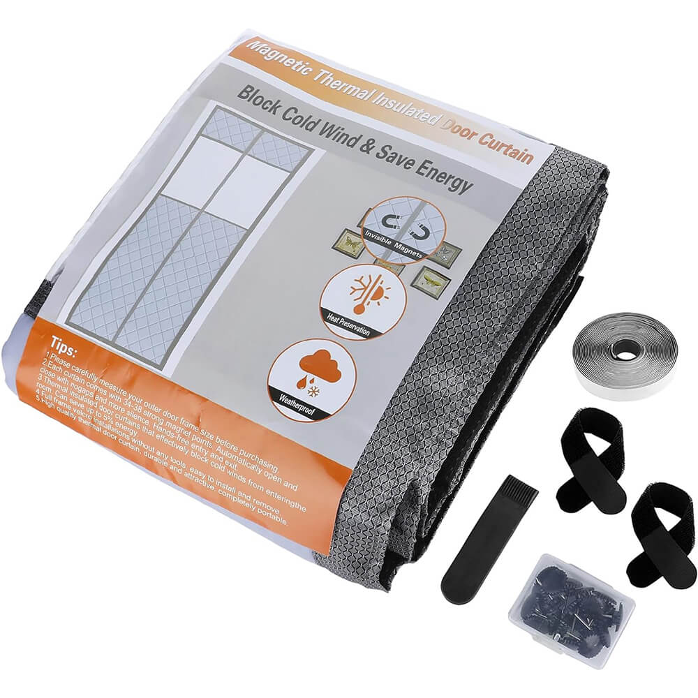 Magnetic Thermal Insulated Door Curtain Grey