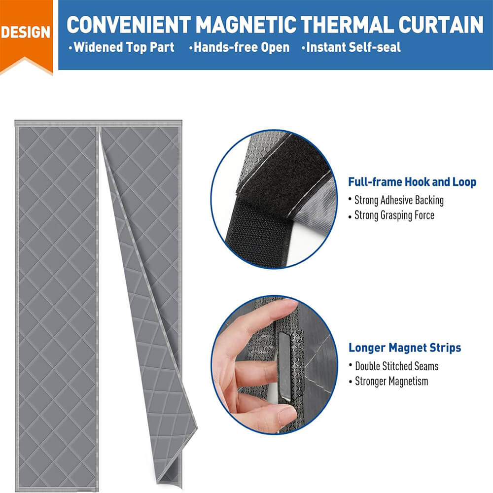 Magnetic Thermal Insulated Door Curtain Grey