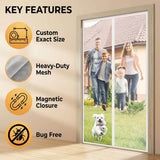 Custom Size White Magnetic Screen Door with Side Opening for Single Doors